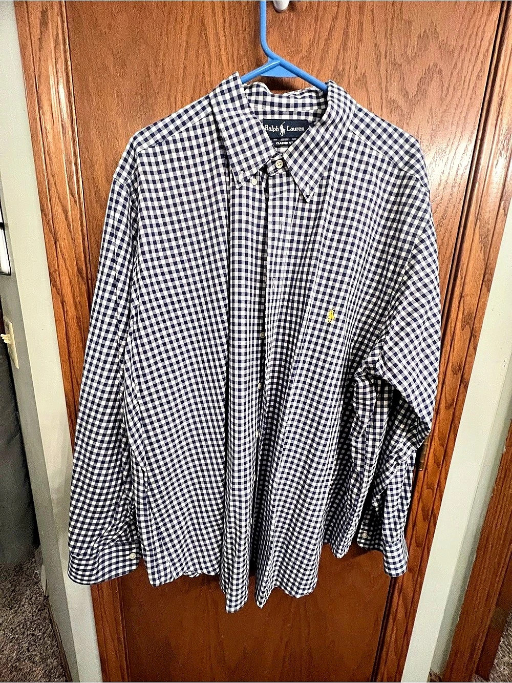 Ralph Lauren Classic Fit Gingham Button Down Blue & White Size 2XB Like New